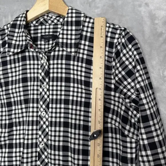 Talbots Shirt Womens Medium Black White Plaid Button Front Long Sleeve Cotton - Picture 9 of 10